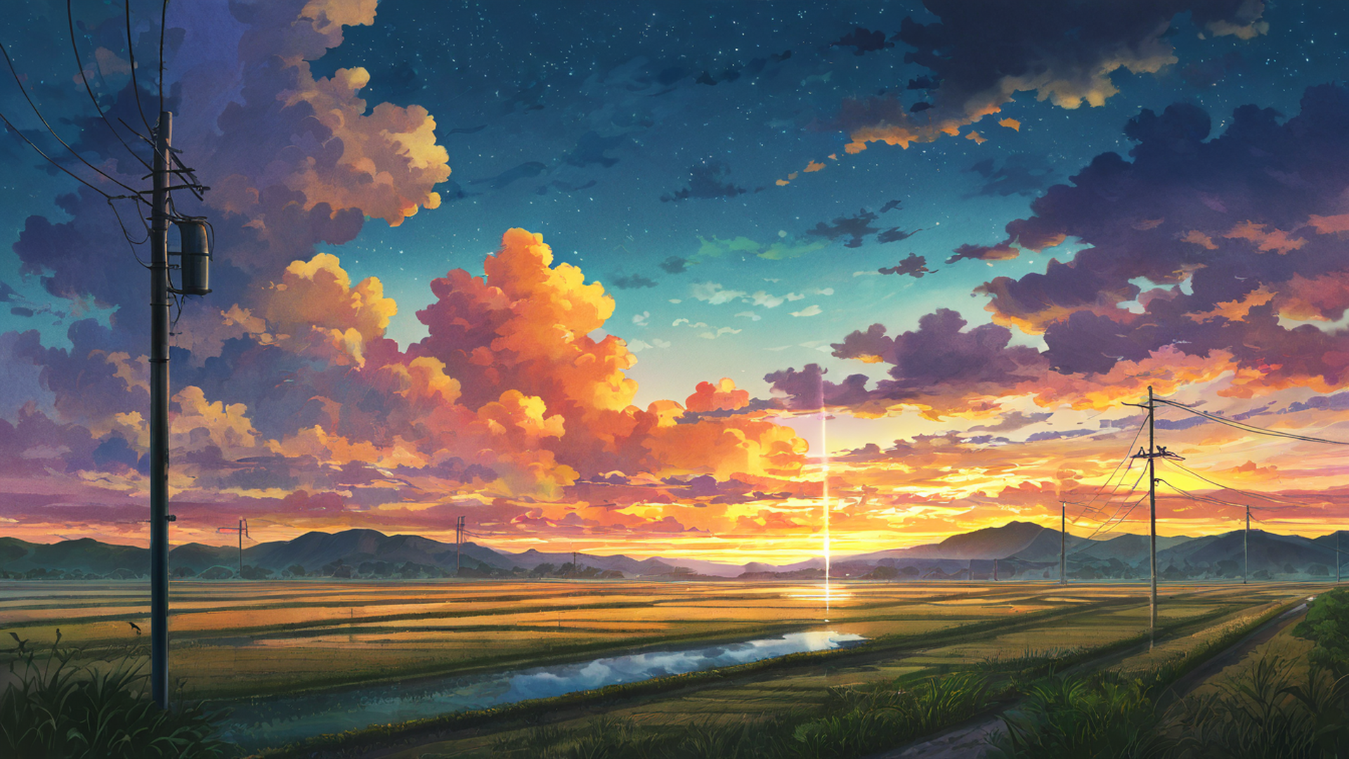 rice fields summer lofi wallpaper