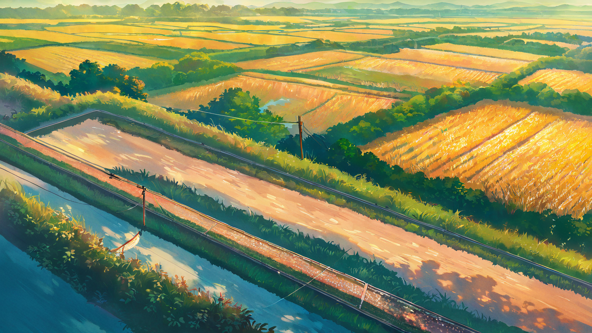 rice fields summer lofi wallpaper