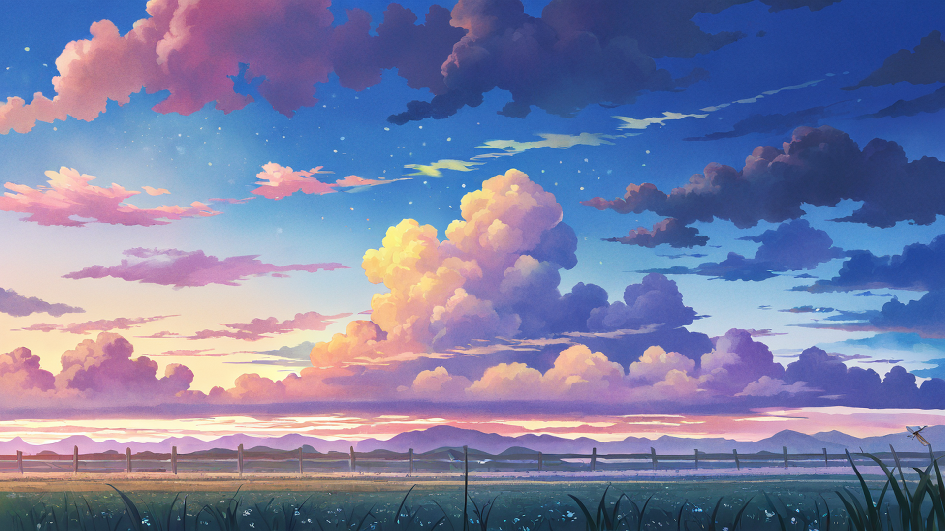 rice fields summer lofi wallpaper