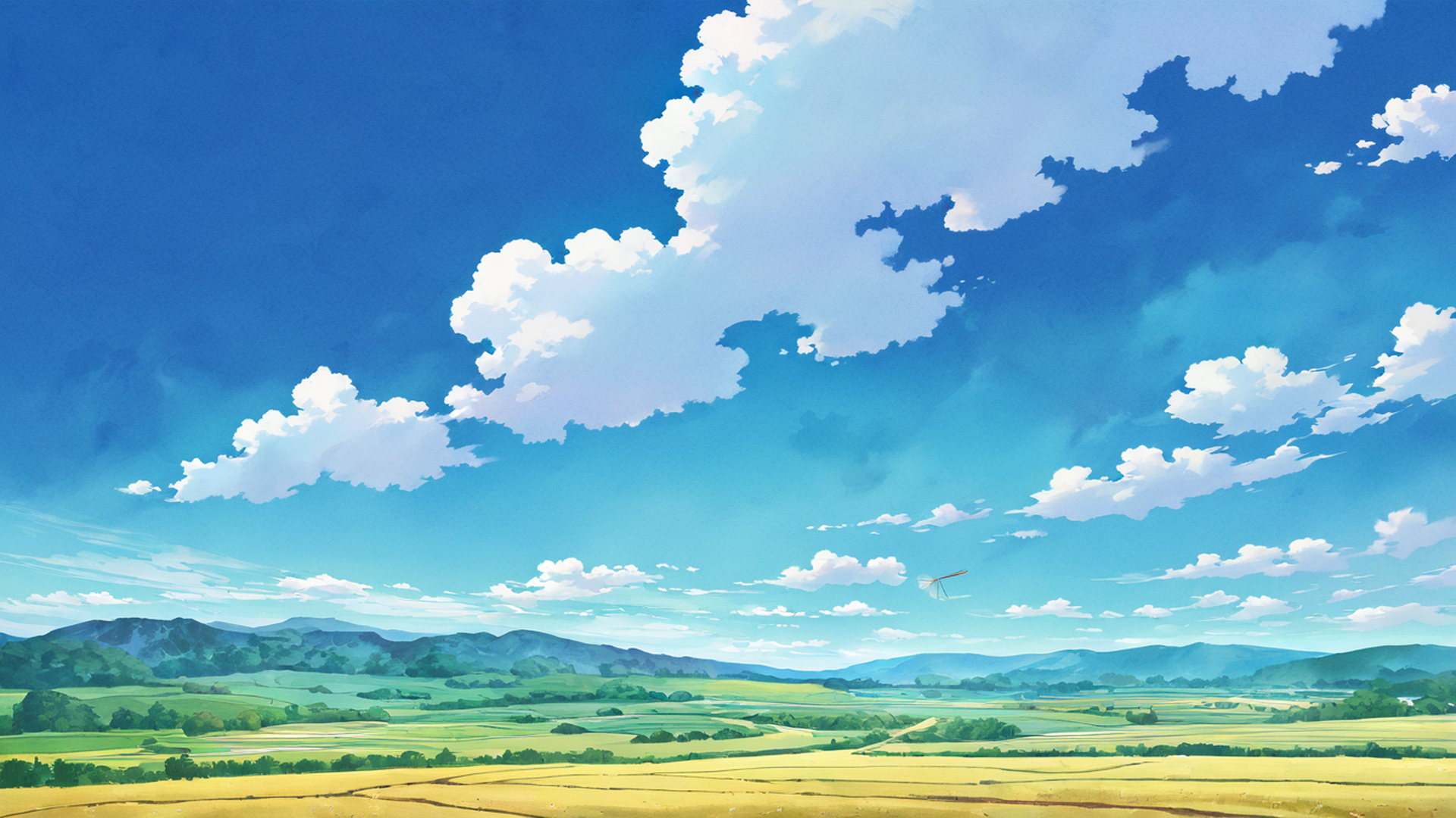 rice fields summer lofi wallpaper