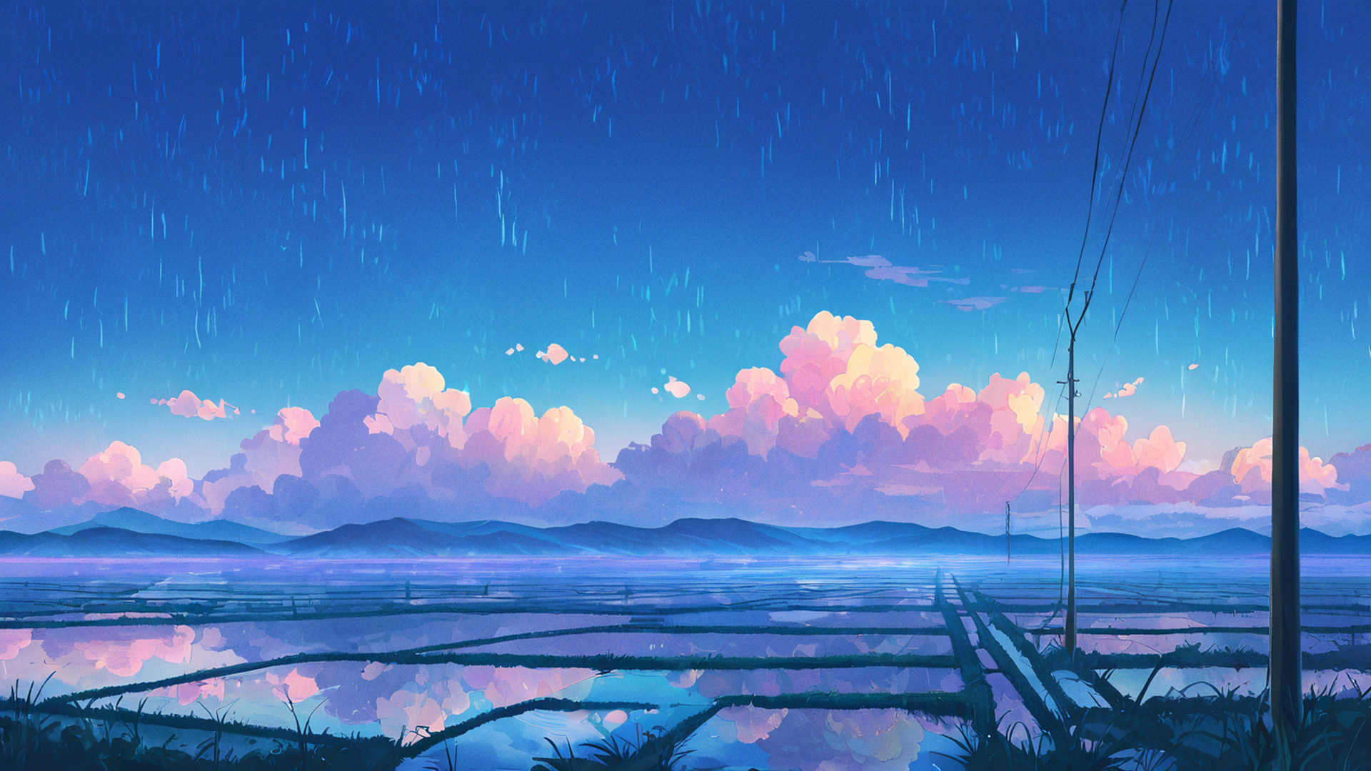 rice fields summer lofi wallpaper