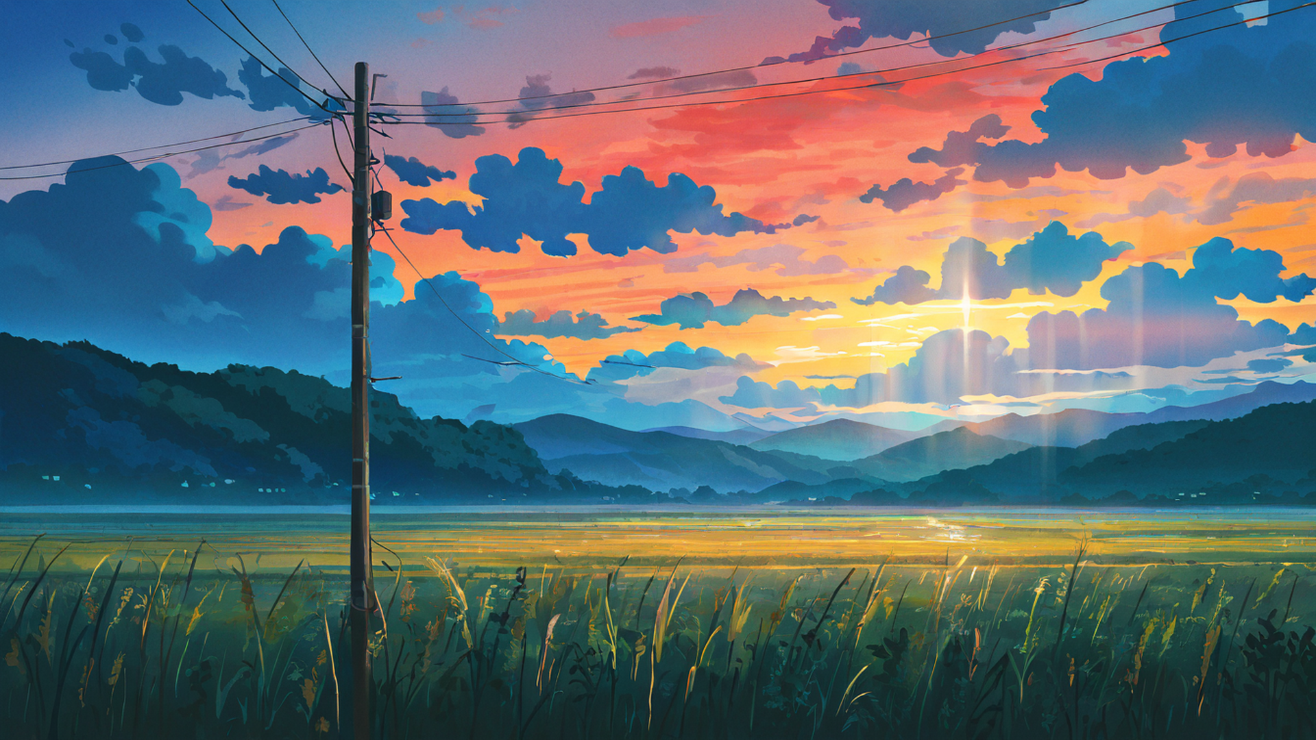 rice fields summer lofi wallpaper