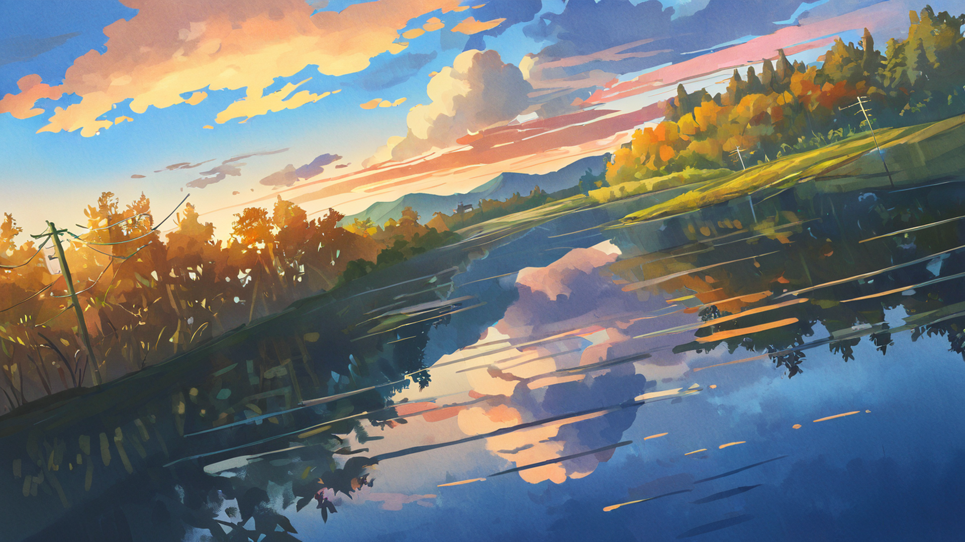 rice fields summer lofi wallpaper