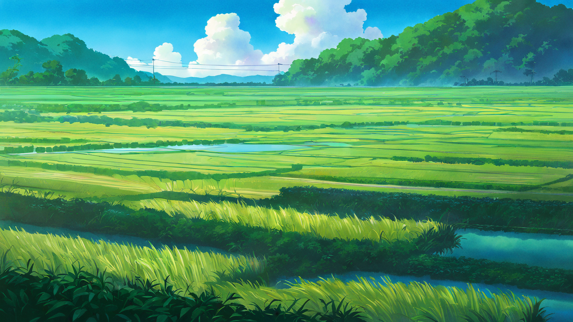 rice fields summer lofi wallpaper