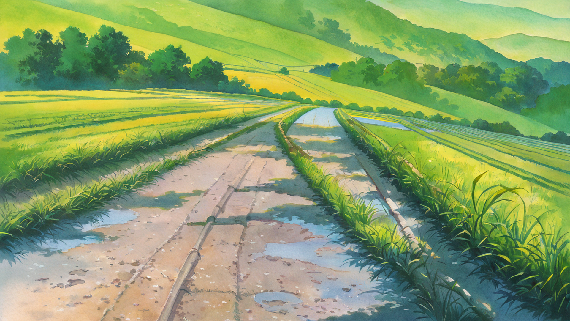 rice fields summer lofi wallpaper