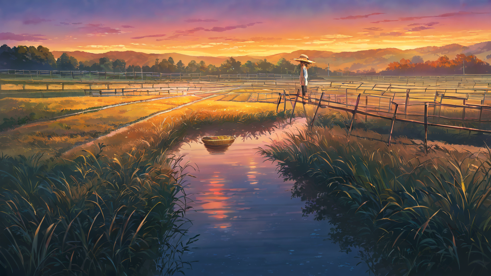 rice fields summer lofi wallpaper