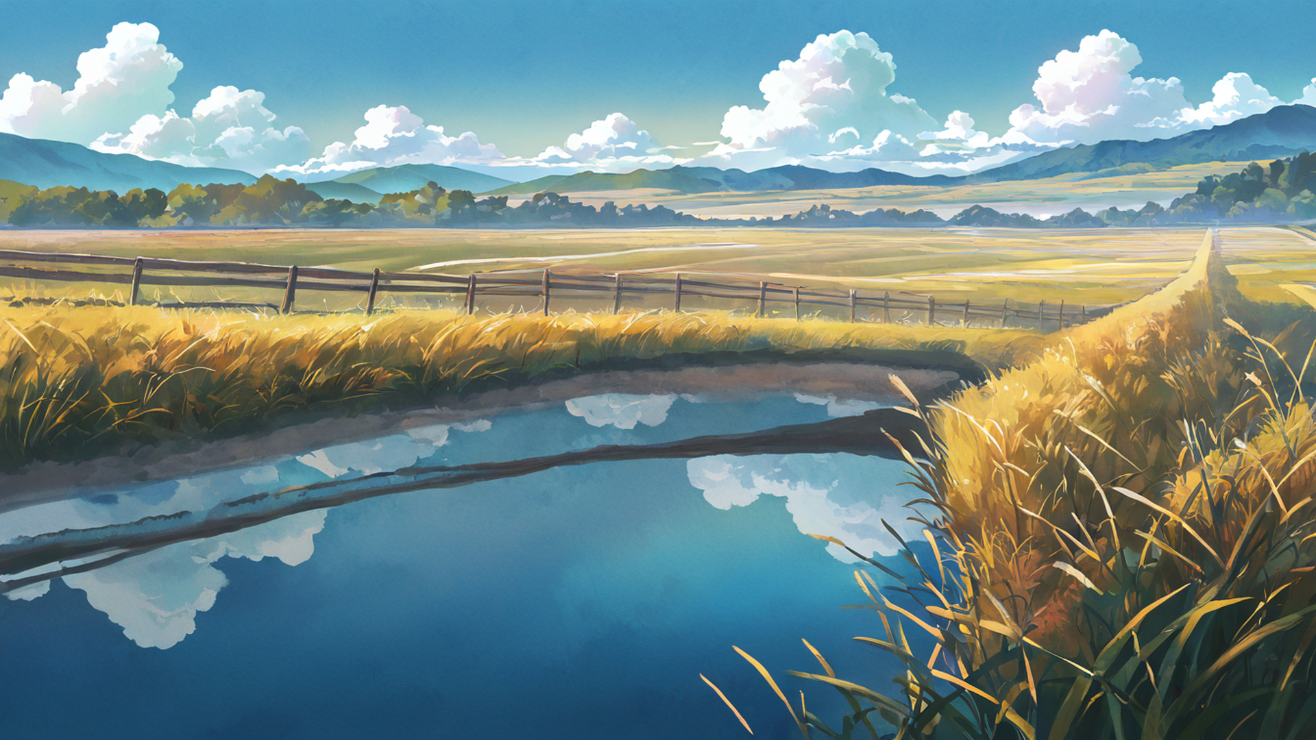 rice fields summer lofi wallpaper