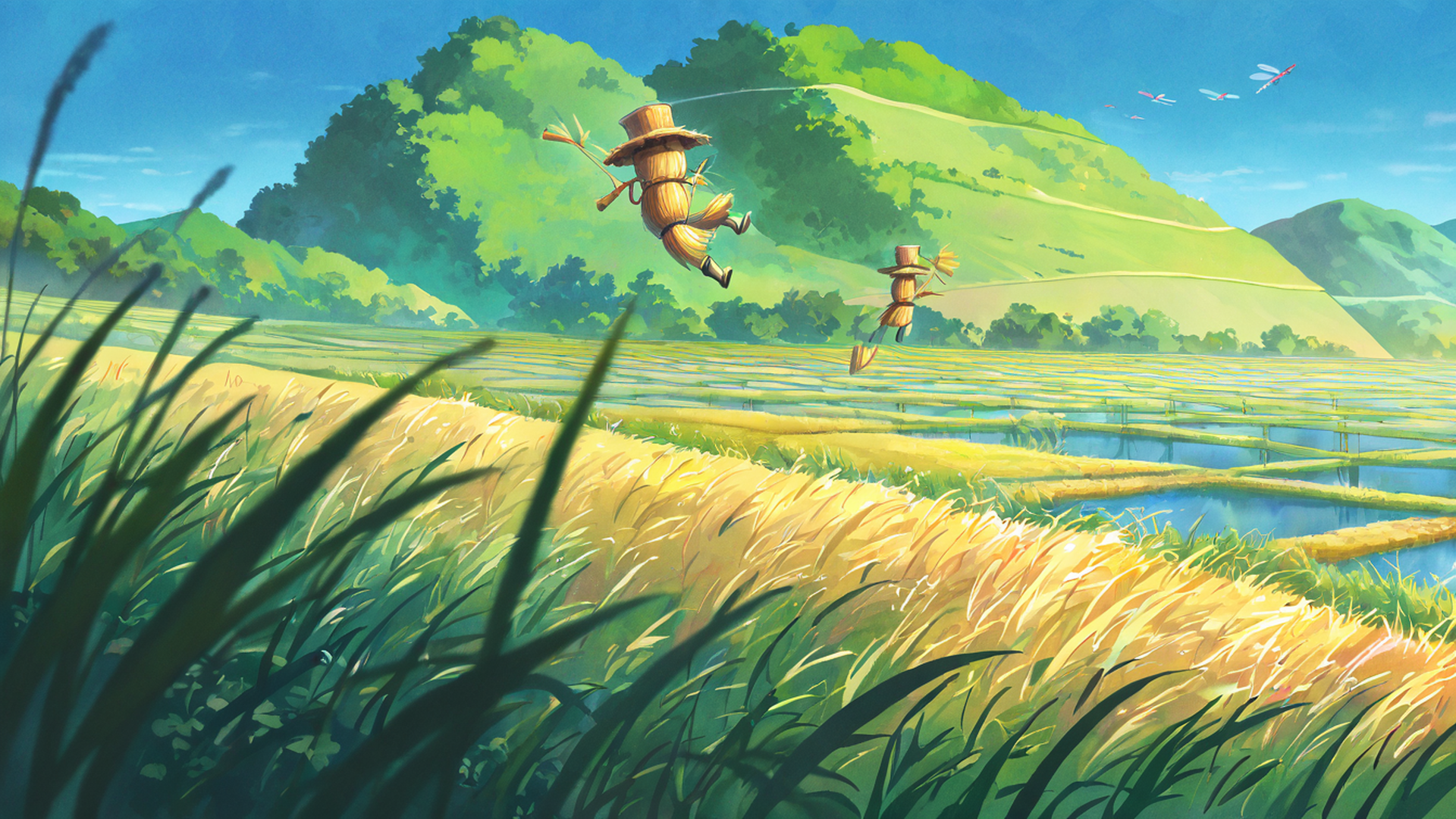 rice fields summer lofi wallpaper