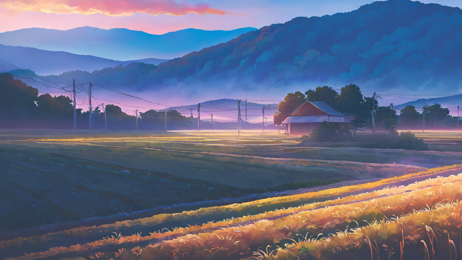 rice fields summer lofi wallpaper