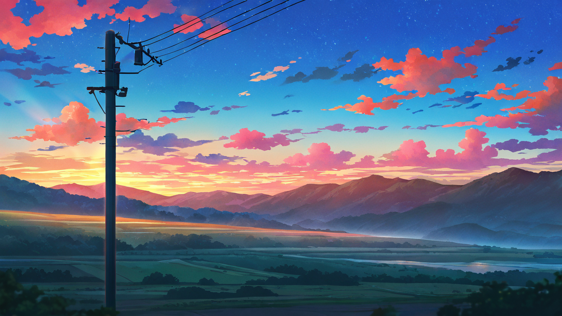 rice fields summer lofi wallpaper