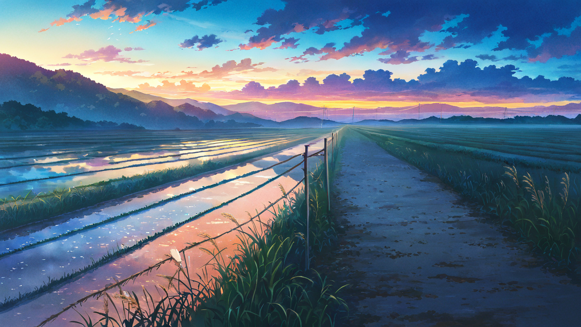 rice fields summer lofi wallpaper