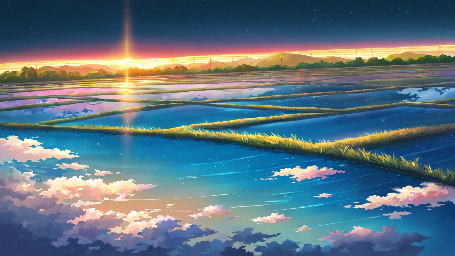 rice fields summer lofi wallpaper