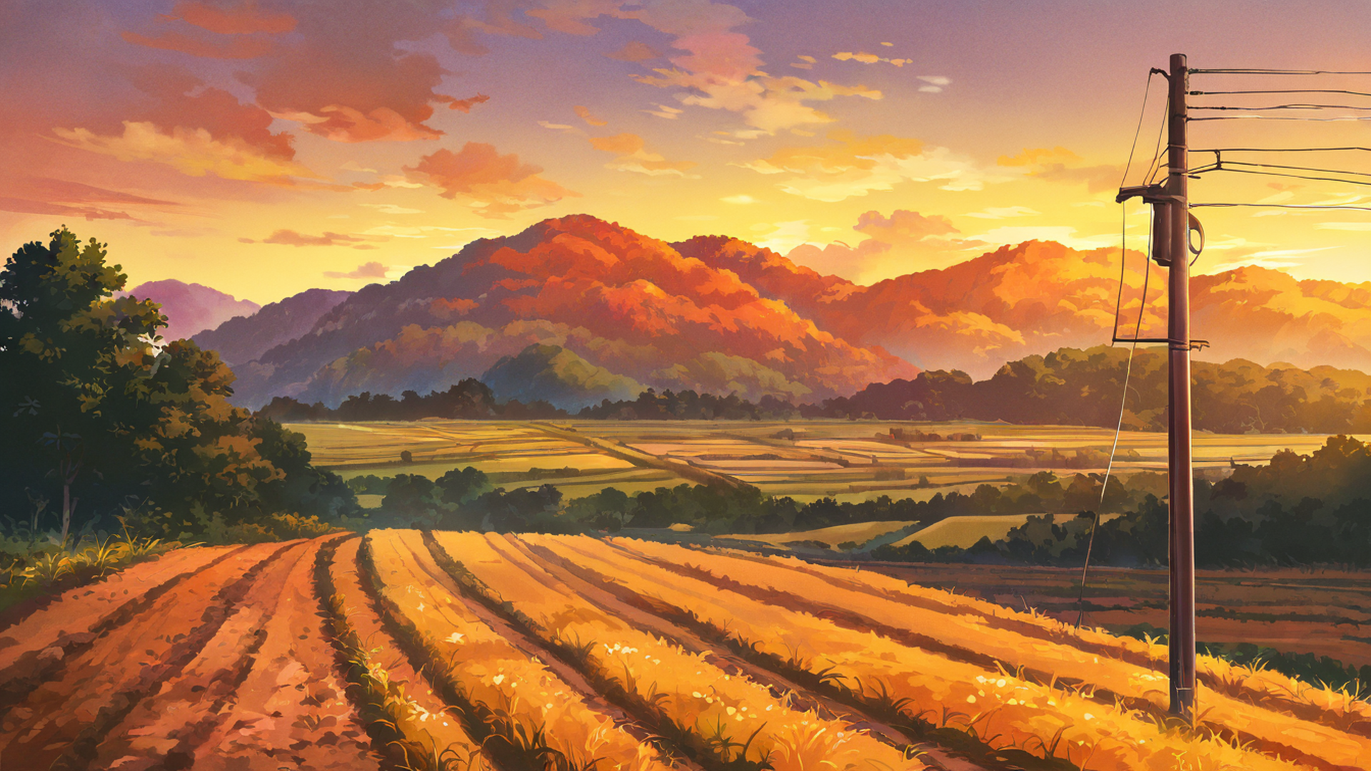 rice fields summer lofi wallpaper