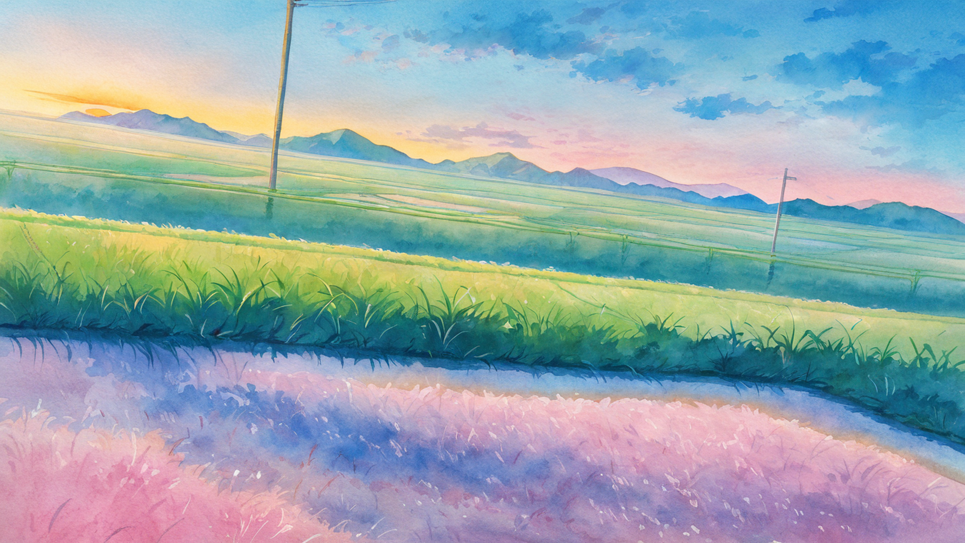 rice fields summer lofi wallpaper