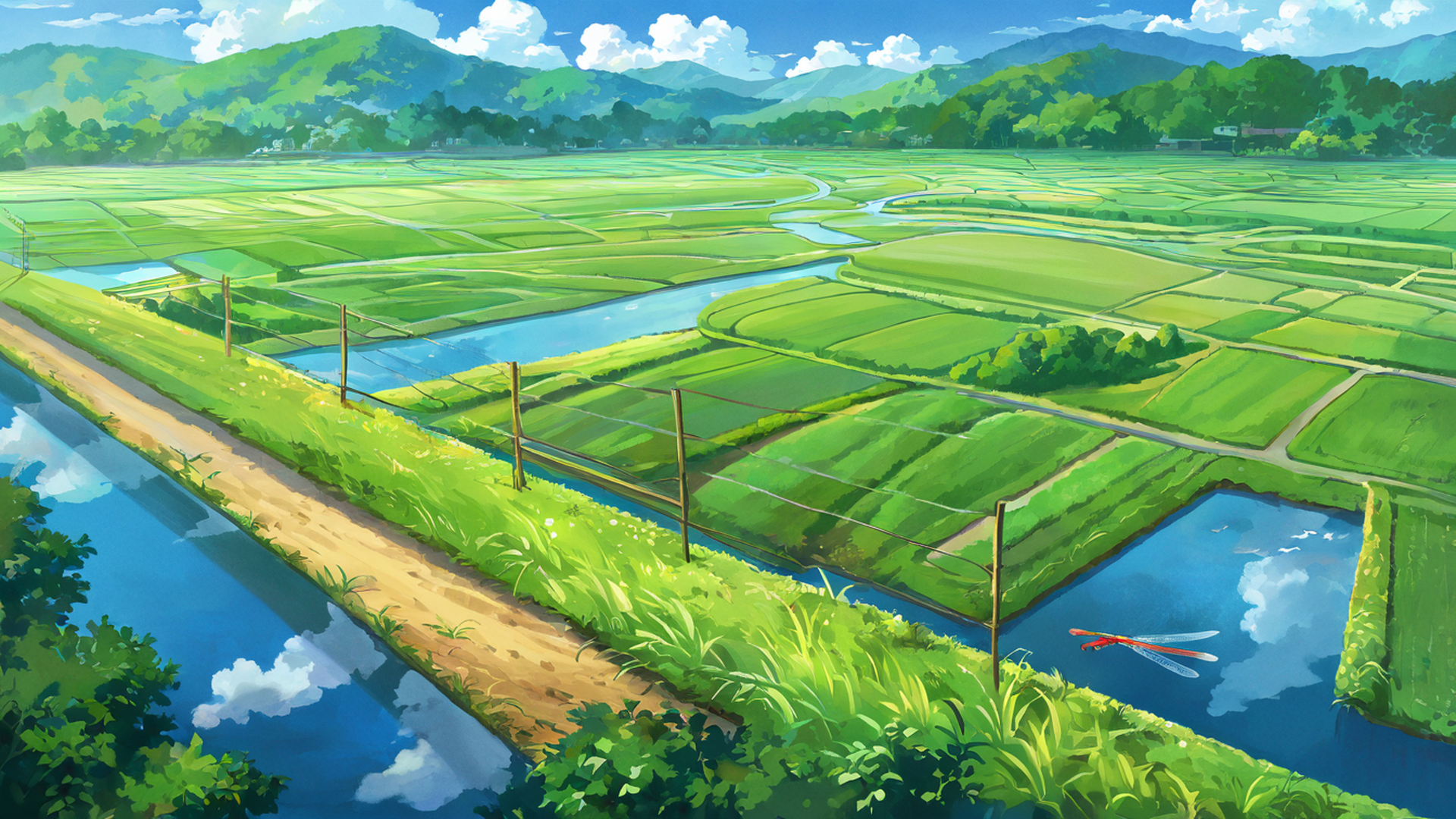 rice fields summer lofi wallpaper