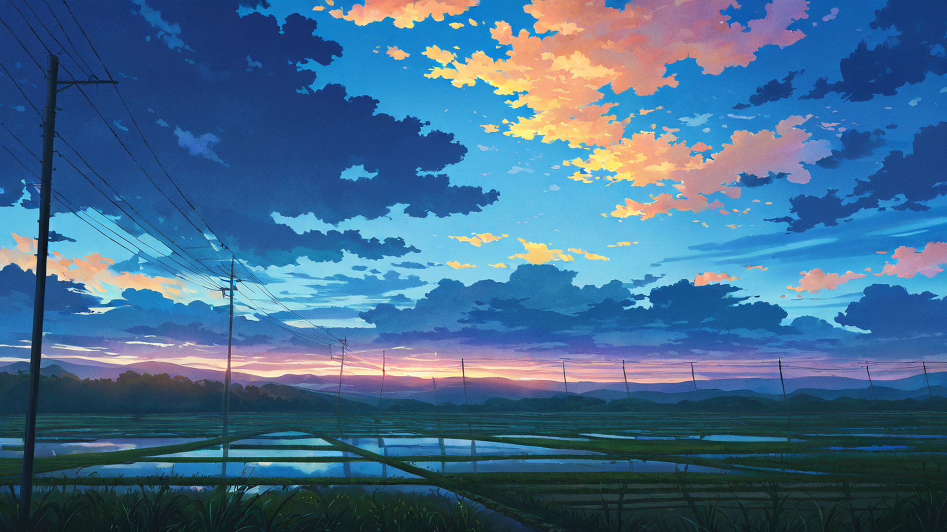 rice fields summer lofi wallpaper