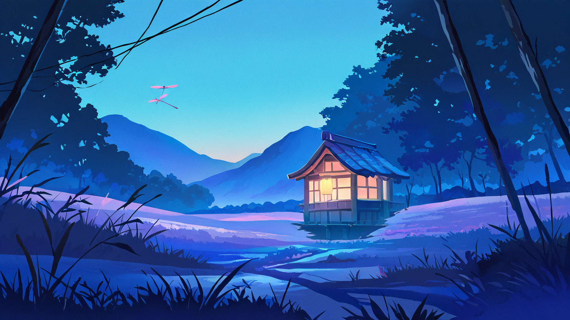 rice fields summer lofi wallpaper