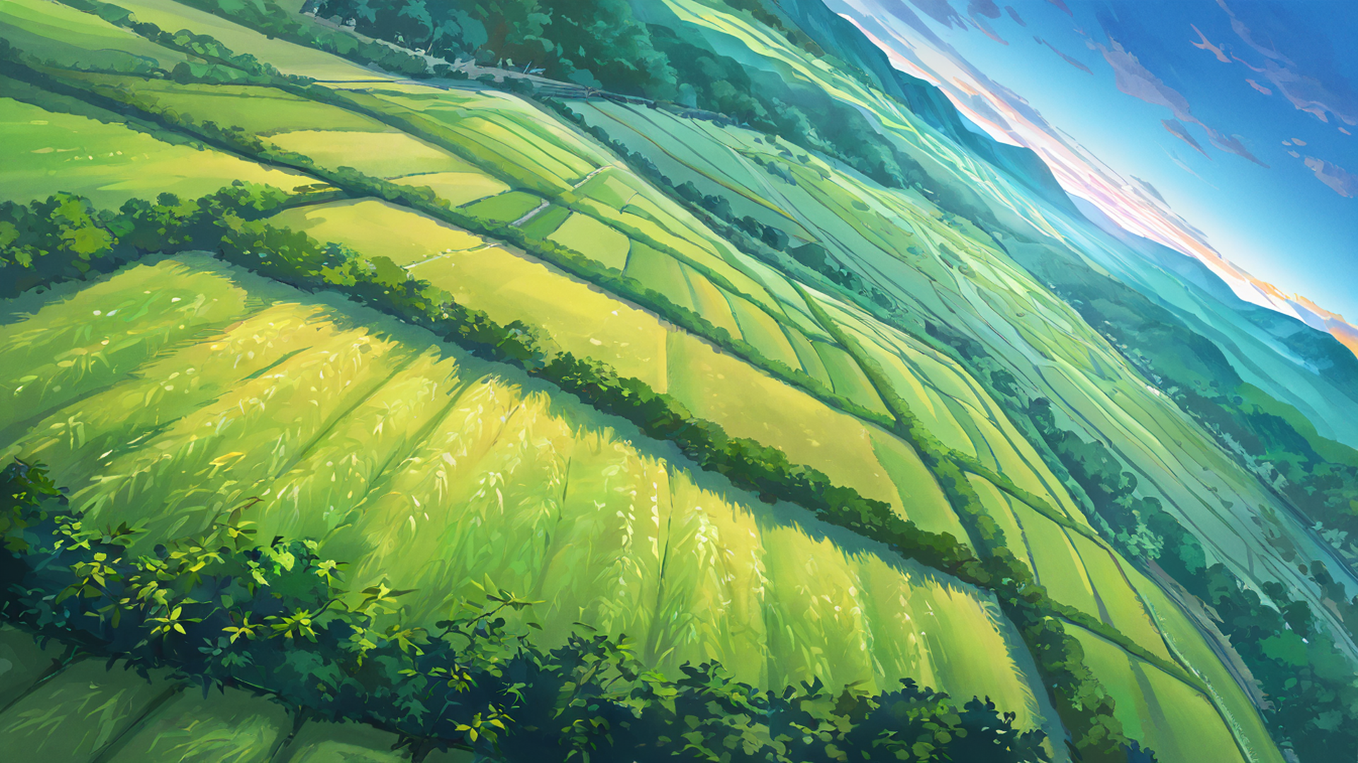 rice fields summer lofi wallpaper