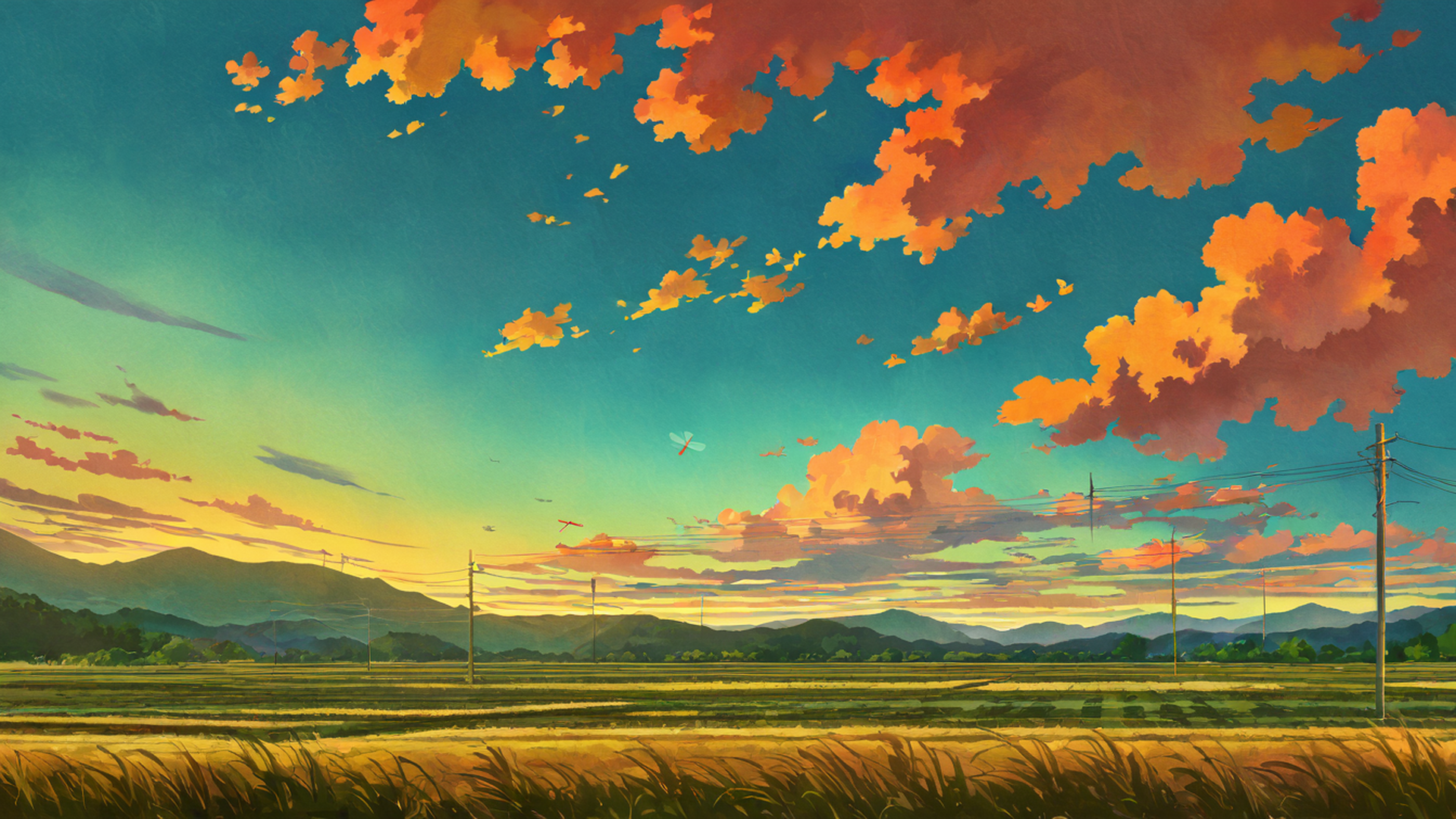 rice fields summer lofi wallpaper