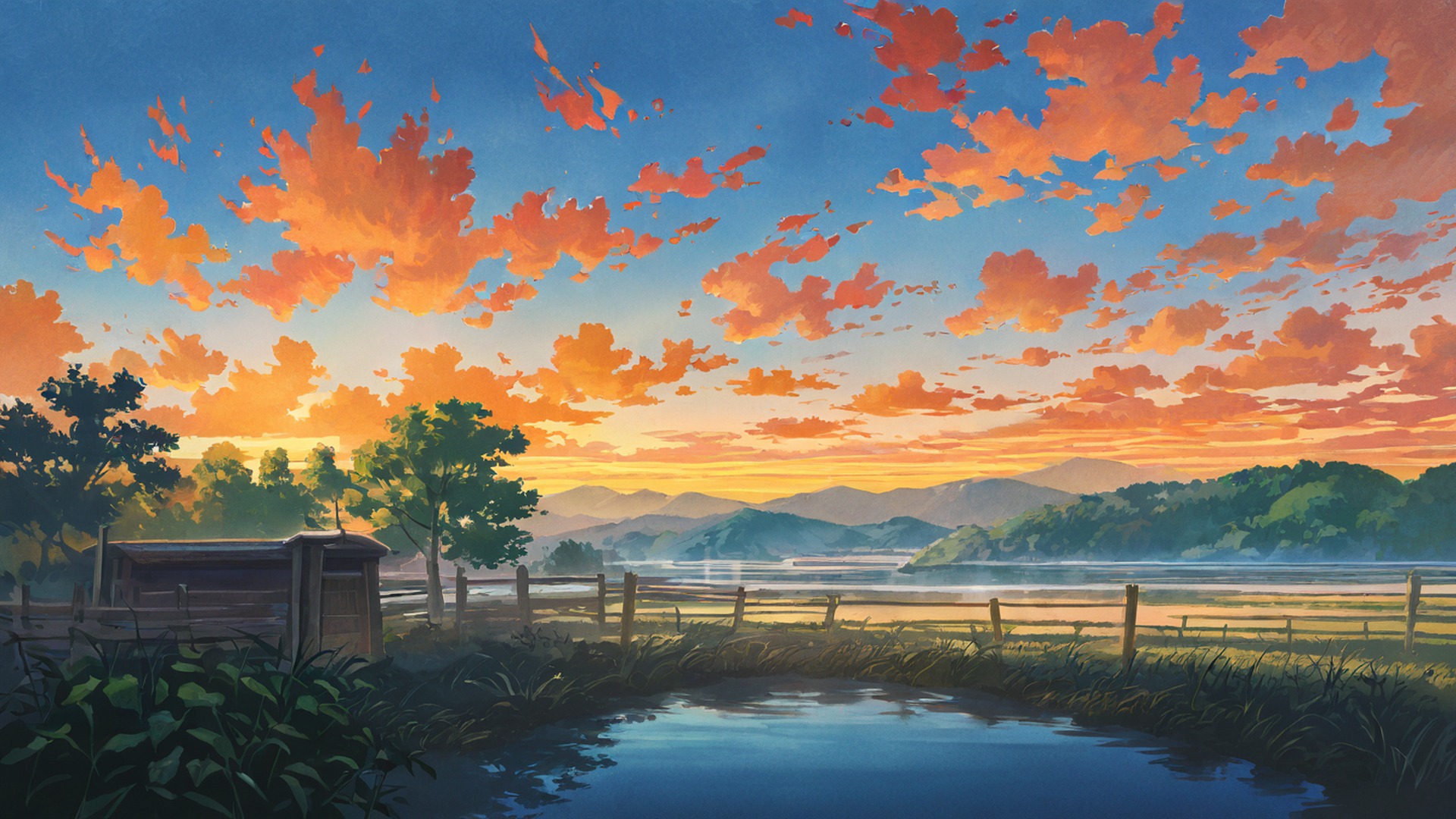 rice fields summer lofi wallpaper