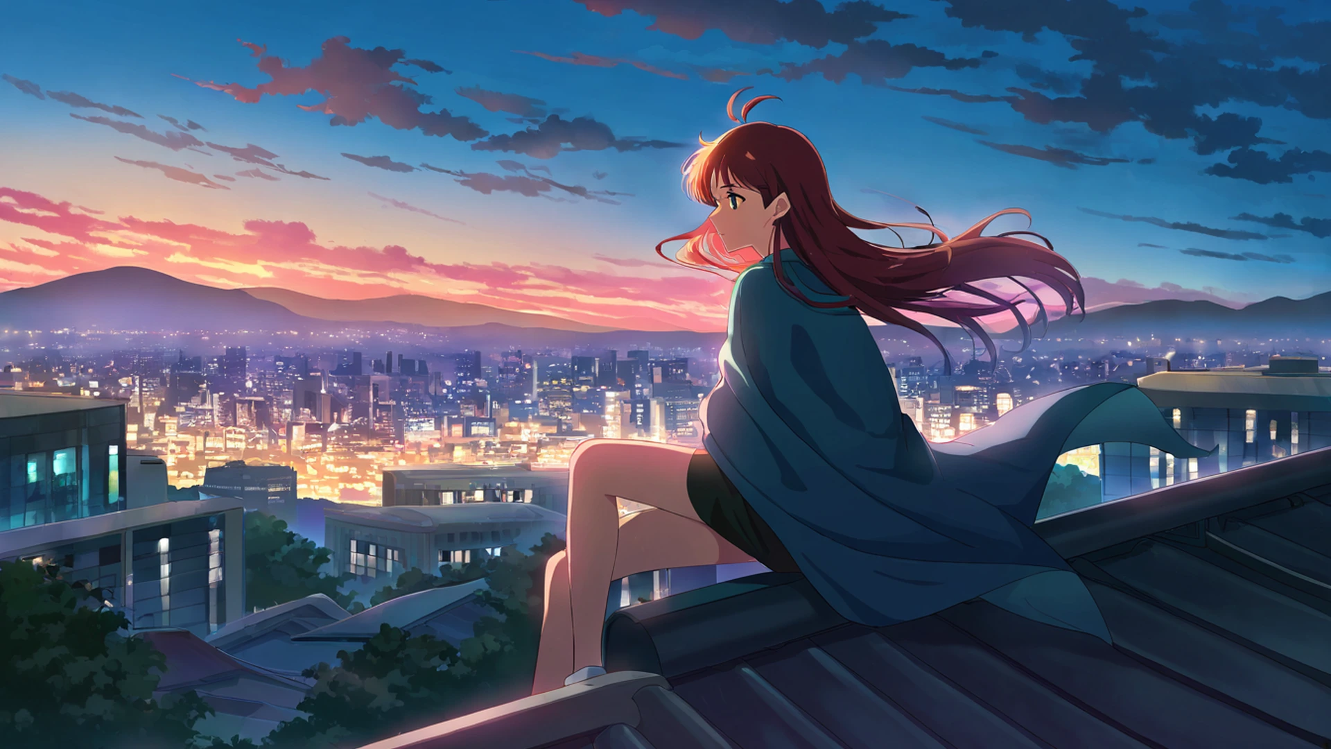 rooftop sunset lofi wallpaper