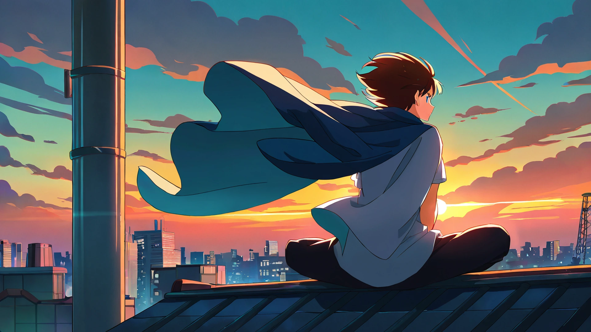 rooftop sunset lofi wallpaper