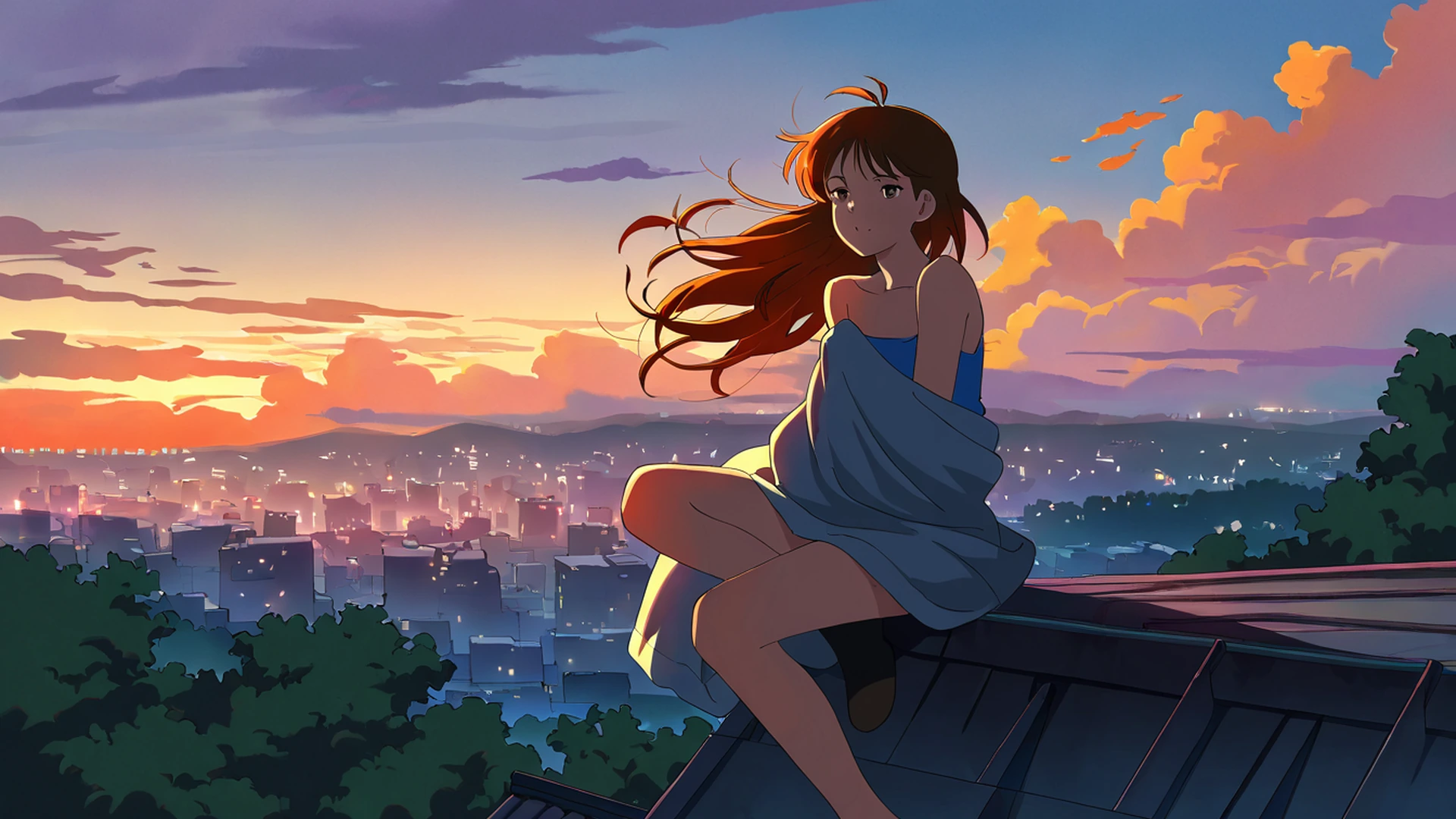 rooftop sunset lofi wallpaper