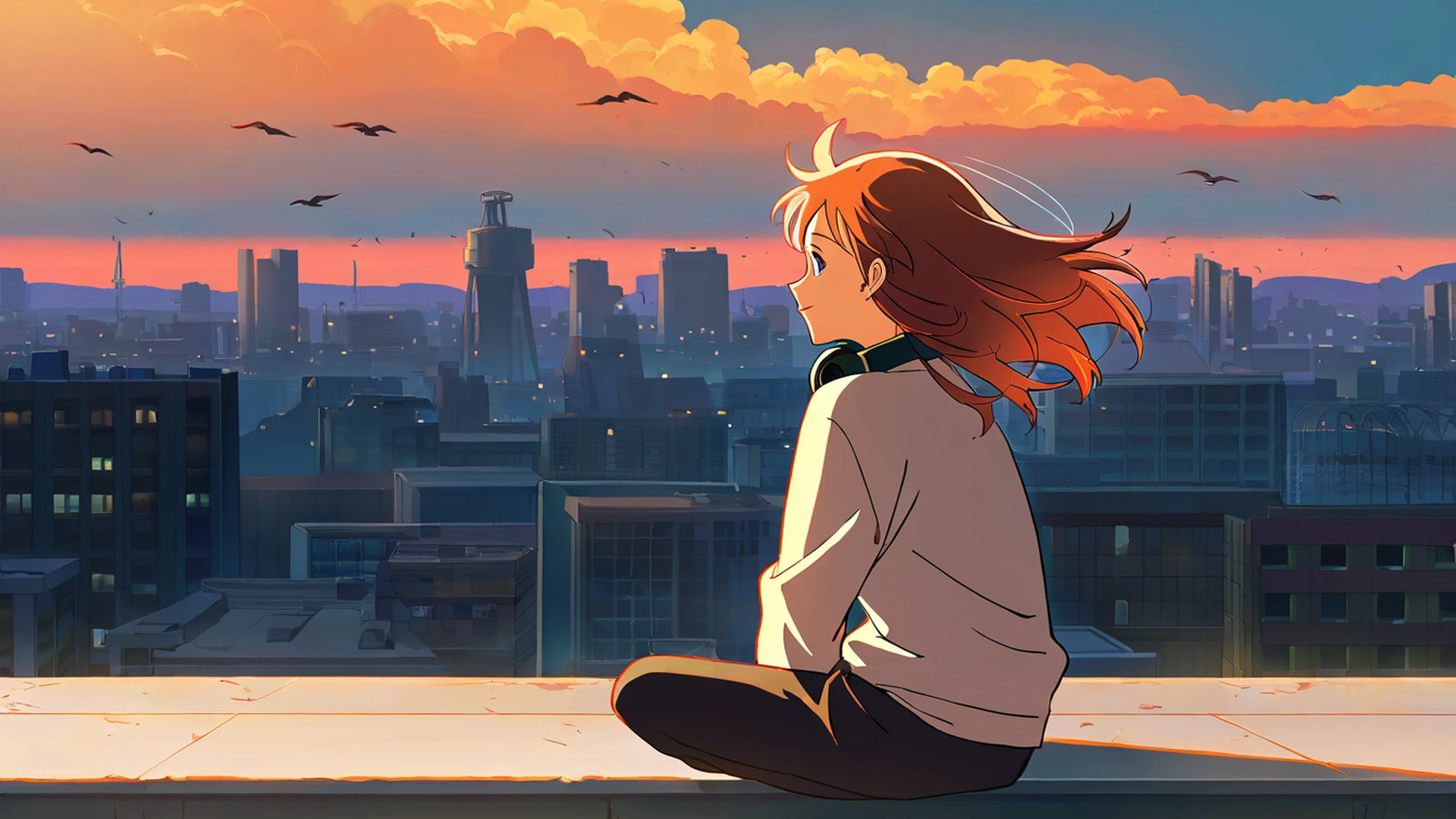 Rooftop Sunset Rooftop Sunset 0516552094 lofi anime wallpaper free download
