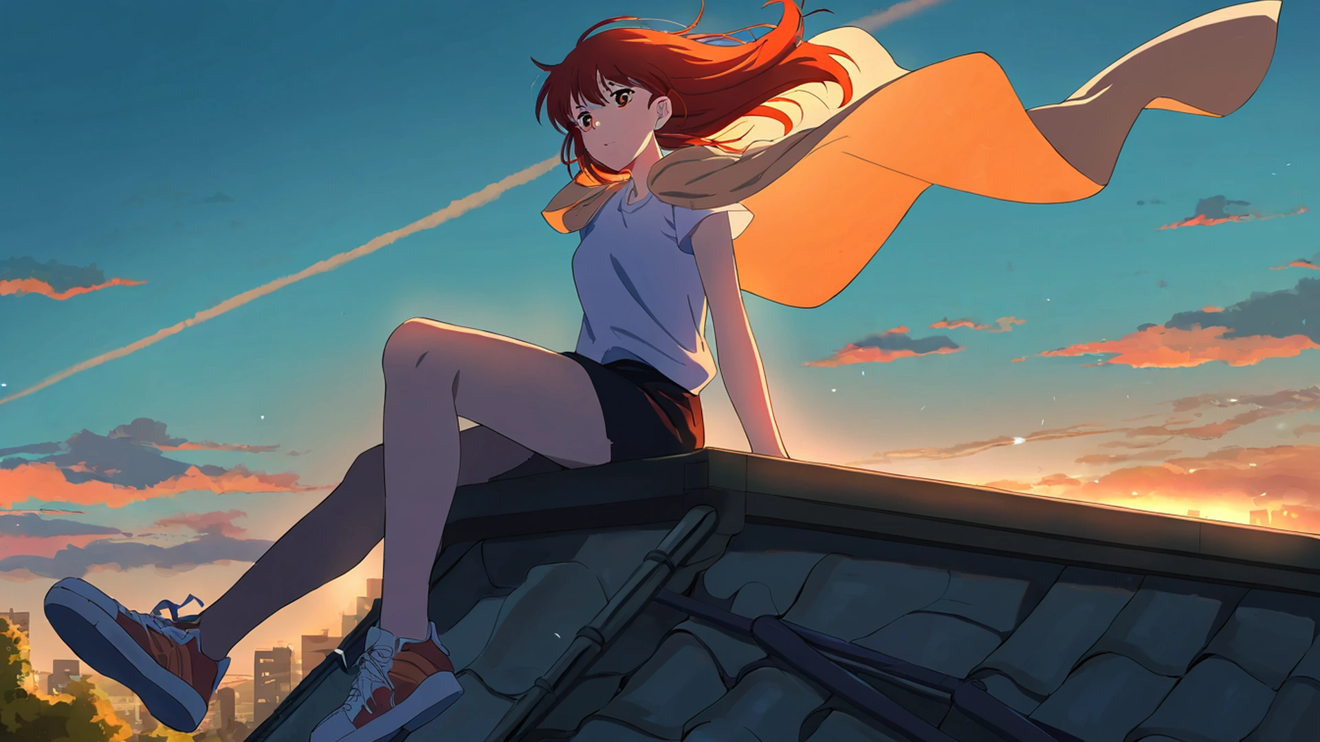 rooftop sunset lofi wallpaper