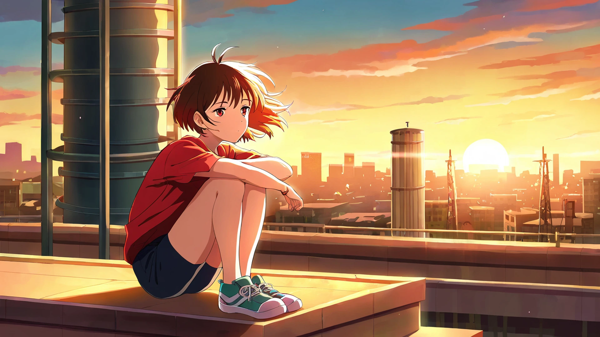 rooftop sunset lofi wallpaper