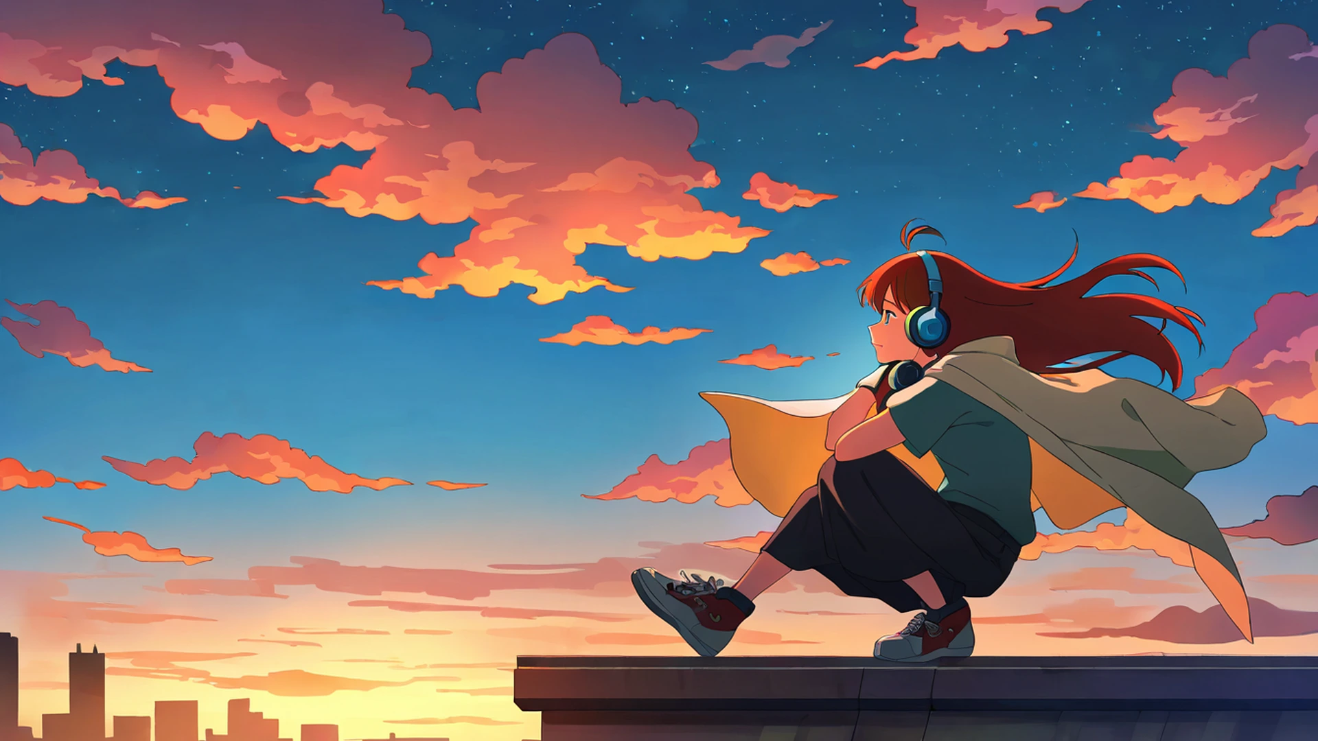 rooftop sunset lofi wallpaper