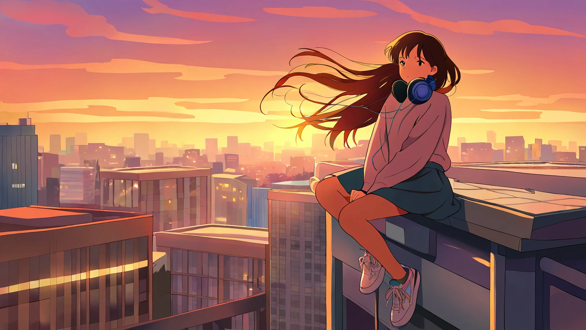 Rooftop Sunset Rooftop Sunset 1073085358 lofi anime wallpaper free download