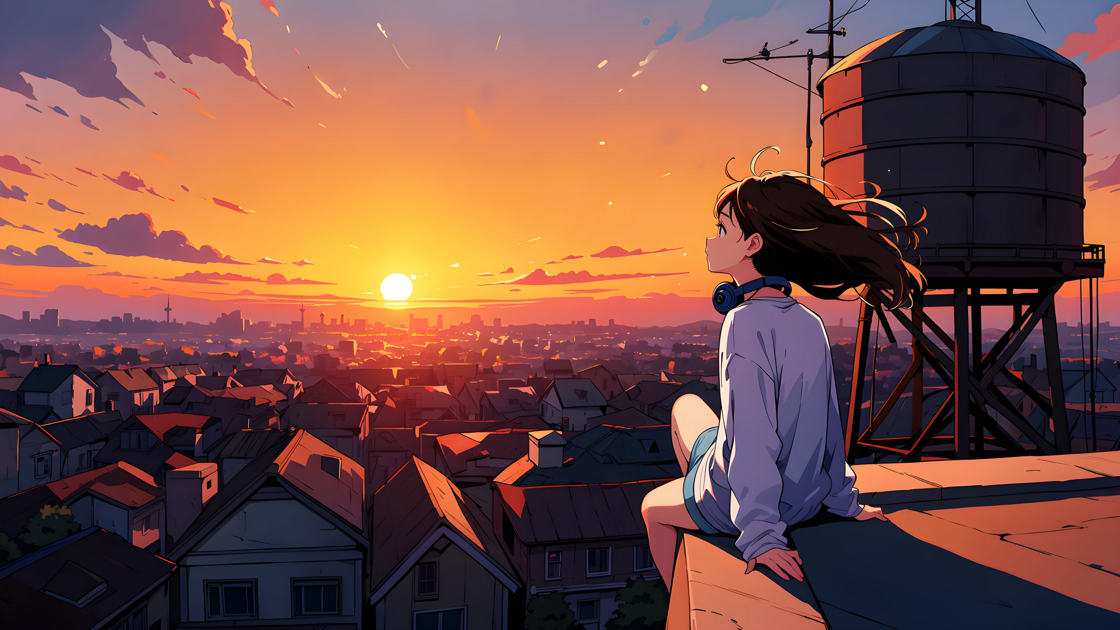 Rooftop Sunset variant — Japanese aesthetic lofi wallpaper HD 4K Ultrawide