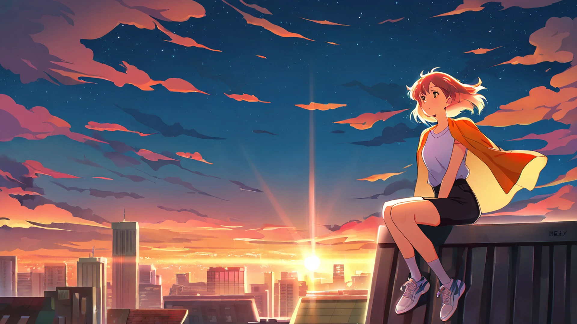 Rooftop Sunset Rooftop Sunset 1197851832 lofi anime wallpaper free download