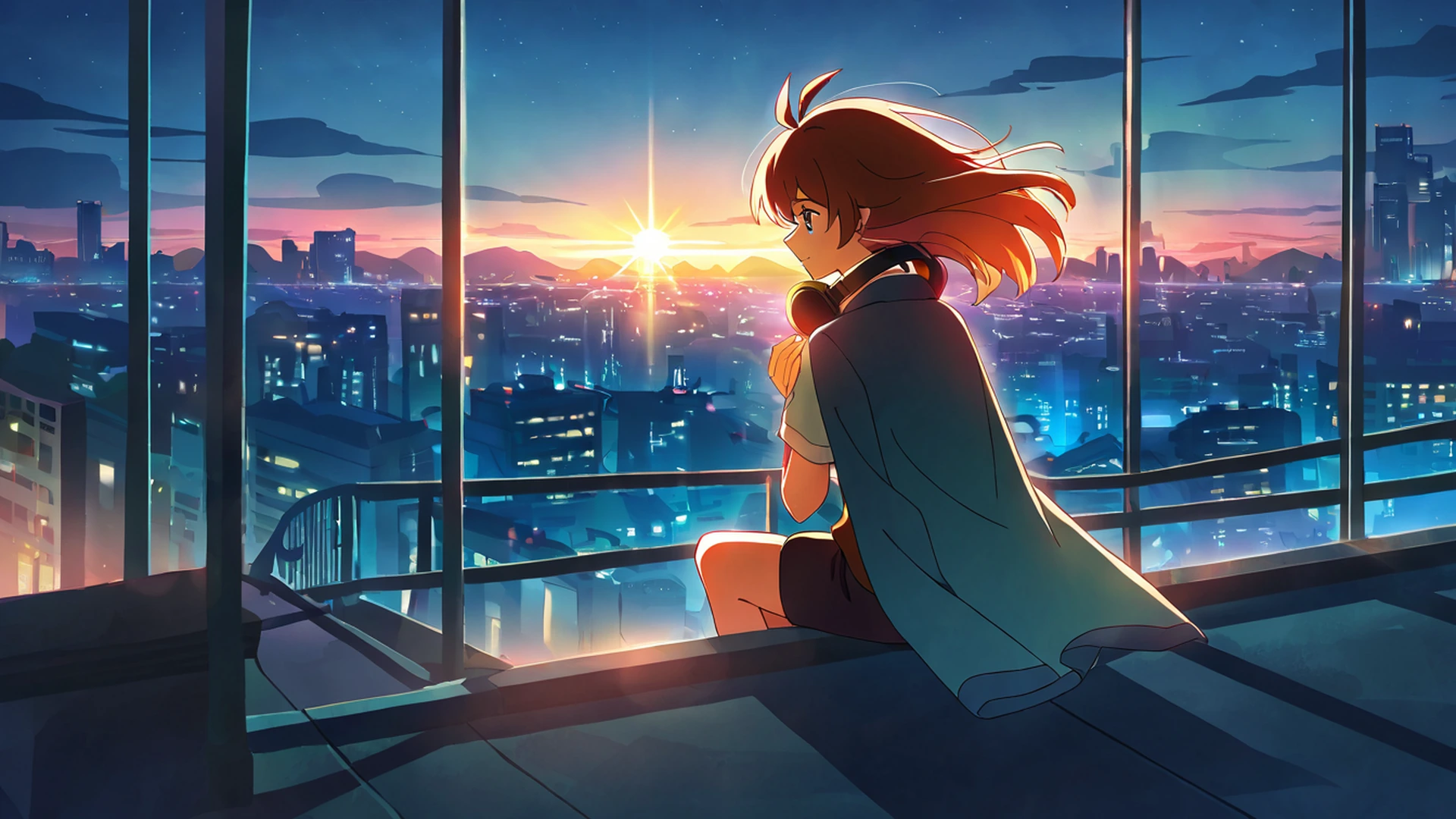 rooftop sunset lofi wallpaper