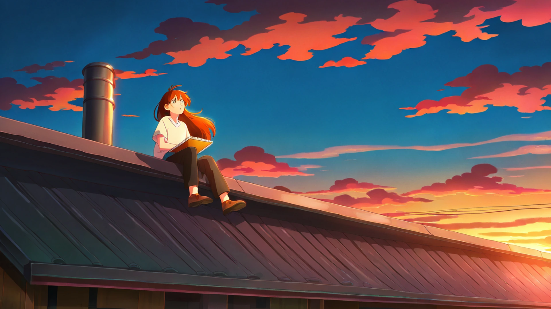 rooftop sunset lofi wallpaper