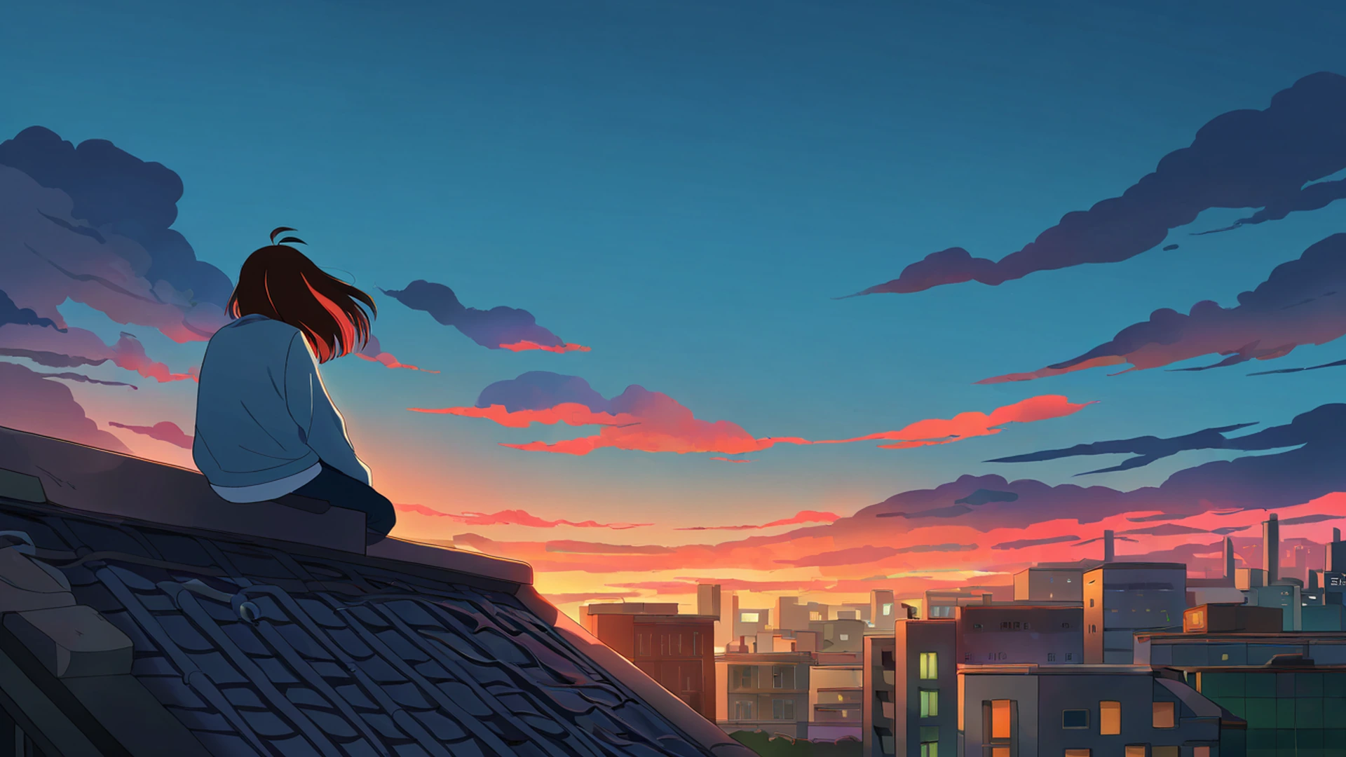 rooftop sunset lofi wallpaper