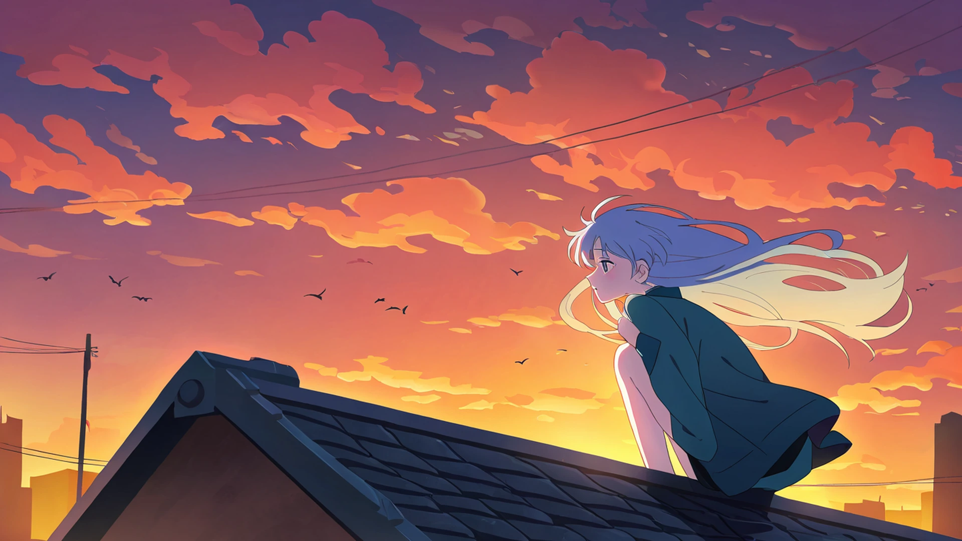 rooftop sunset lofi wallpaper