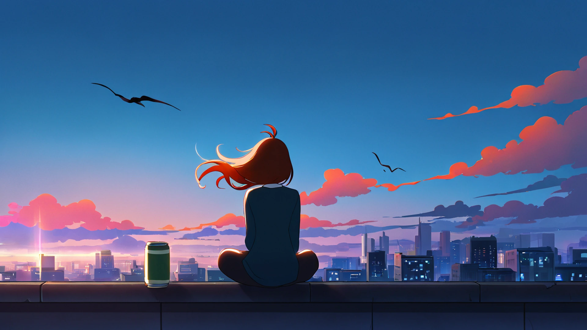 rooftop sunset lofi wallpaper