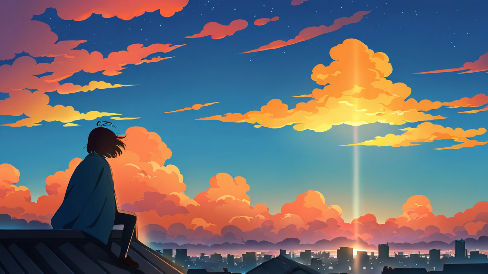 rooftop sunset lofi wallpaper