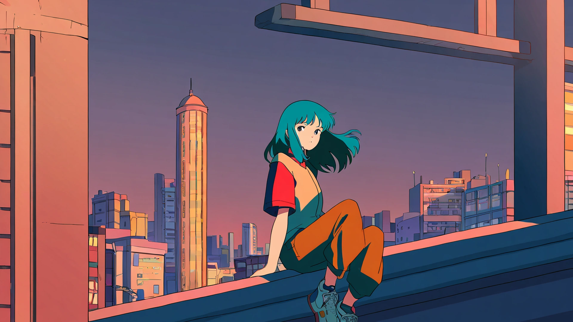 rooftop sunset lofi wallpaper