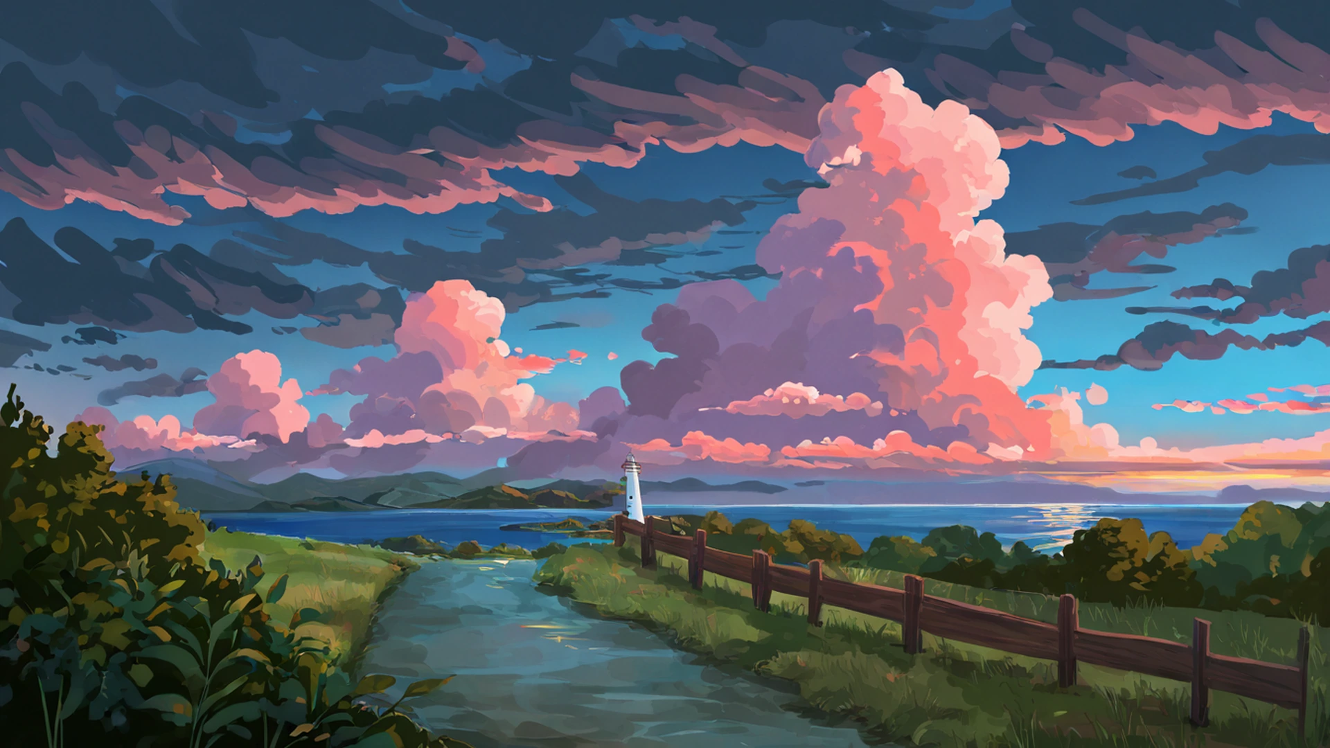 seaside lighthouse lofi wallpaper