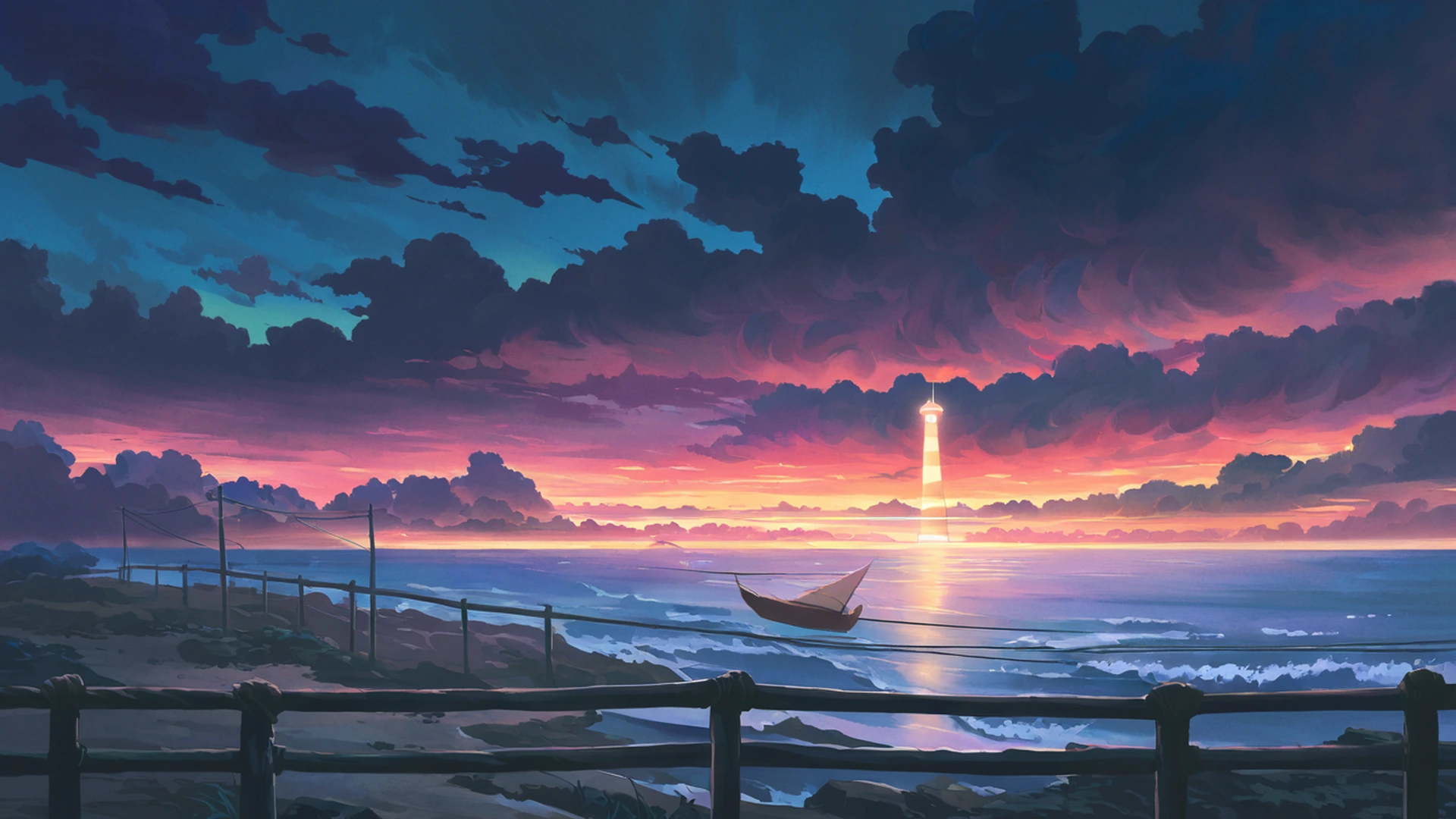 seaside lighthouse lofi wallpaper