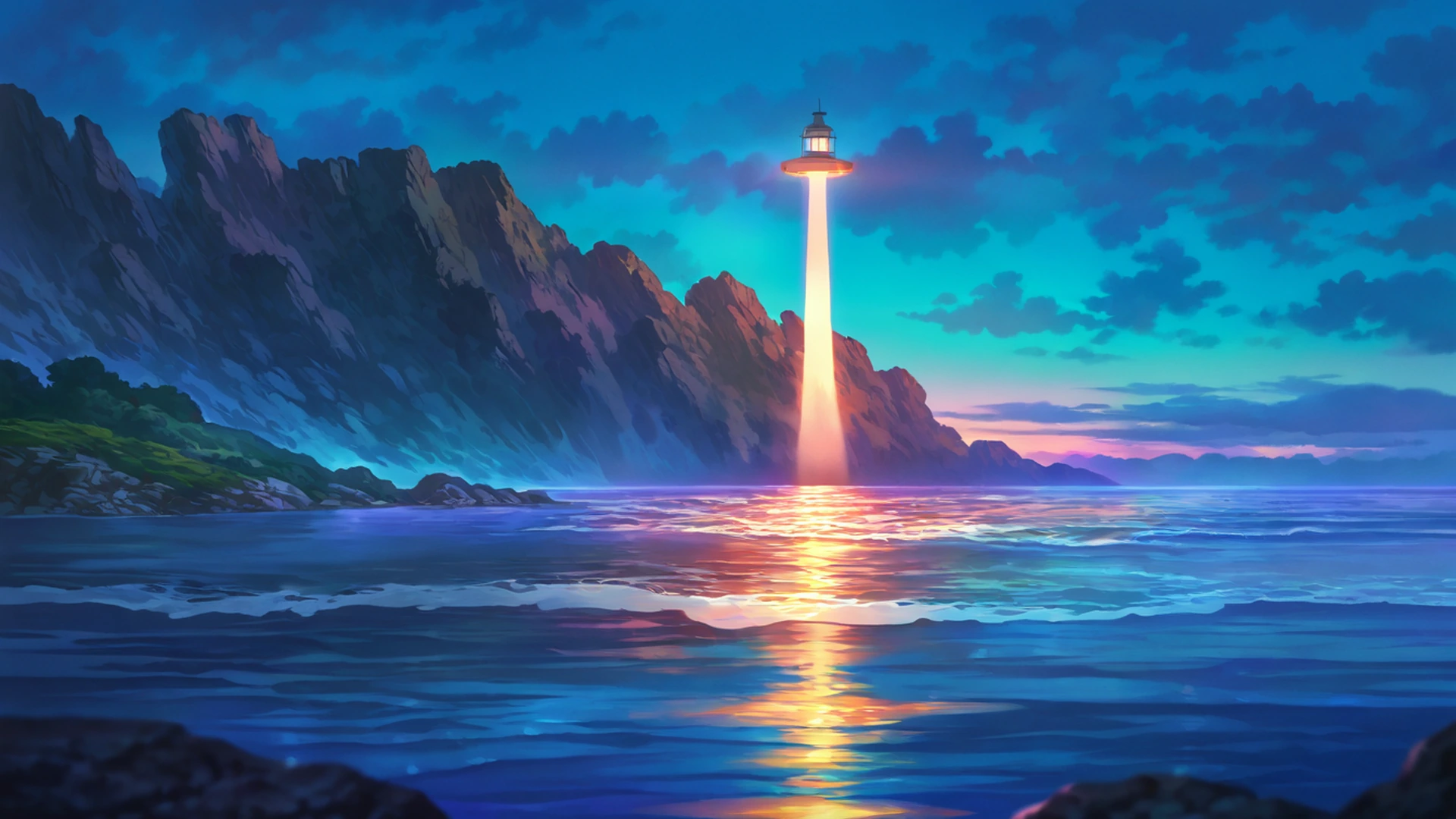 seaside lighthouse lofi wallpaper