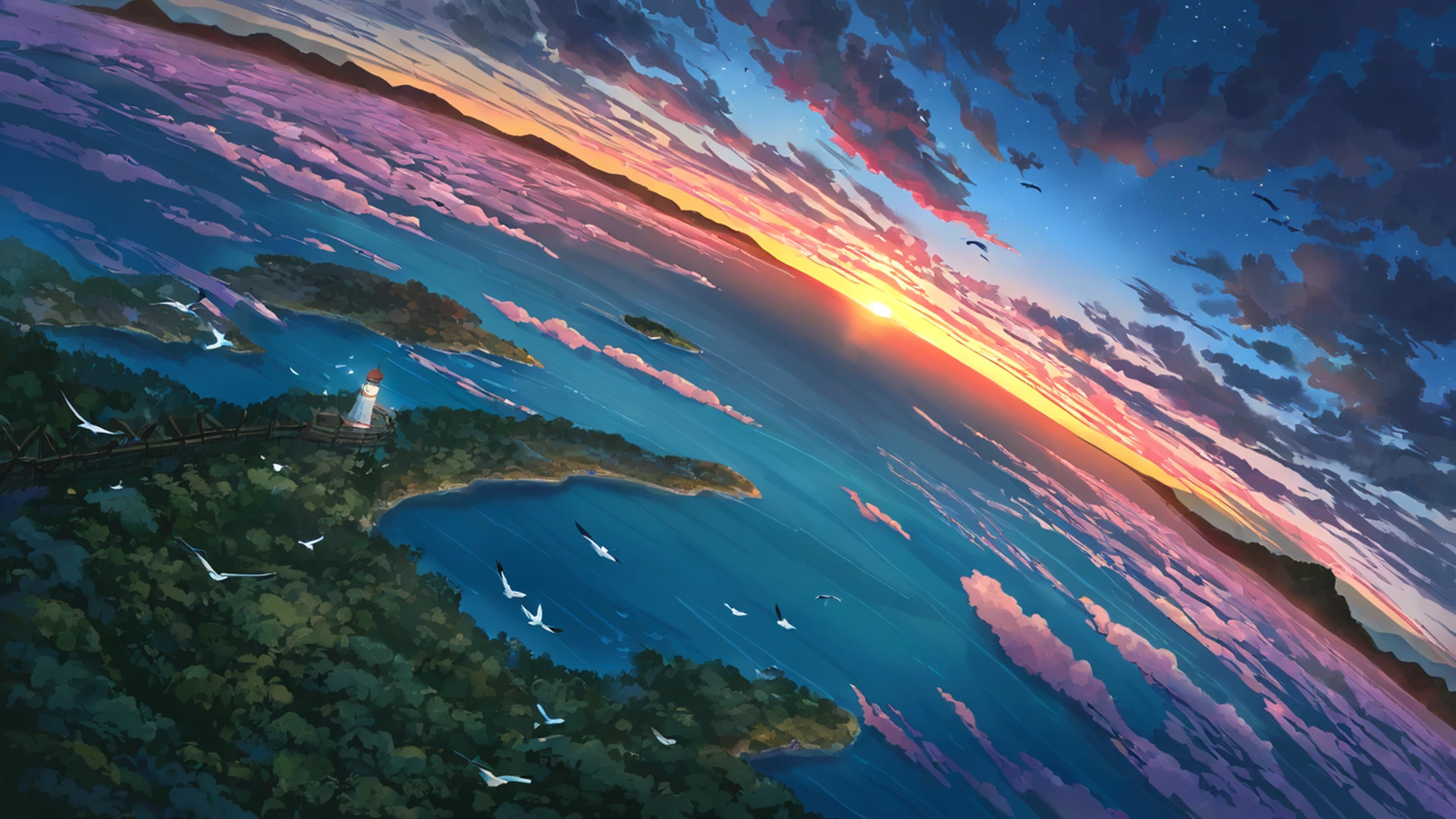 seaside lighthouse lofi wallpaper