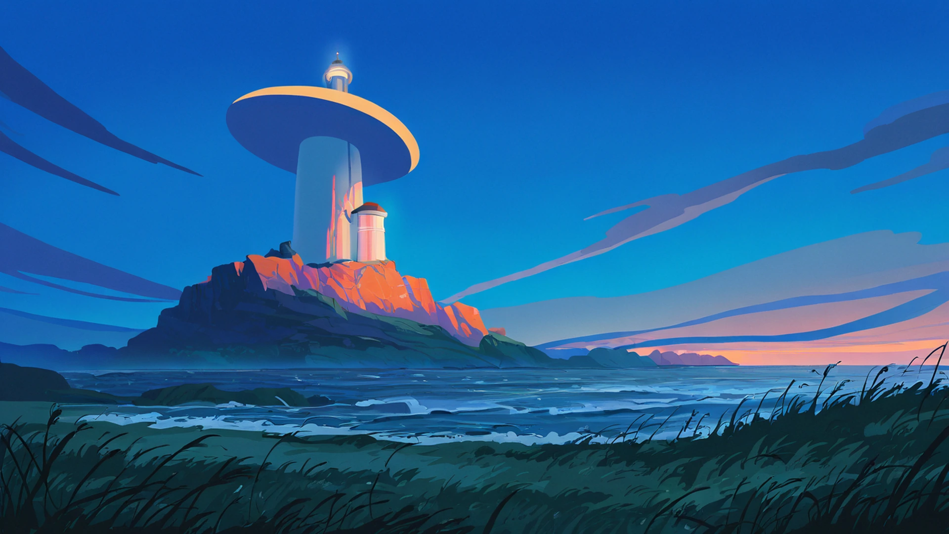 seaside lighthouse lofi wallpaper