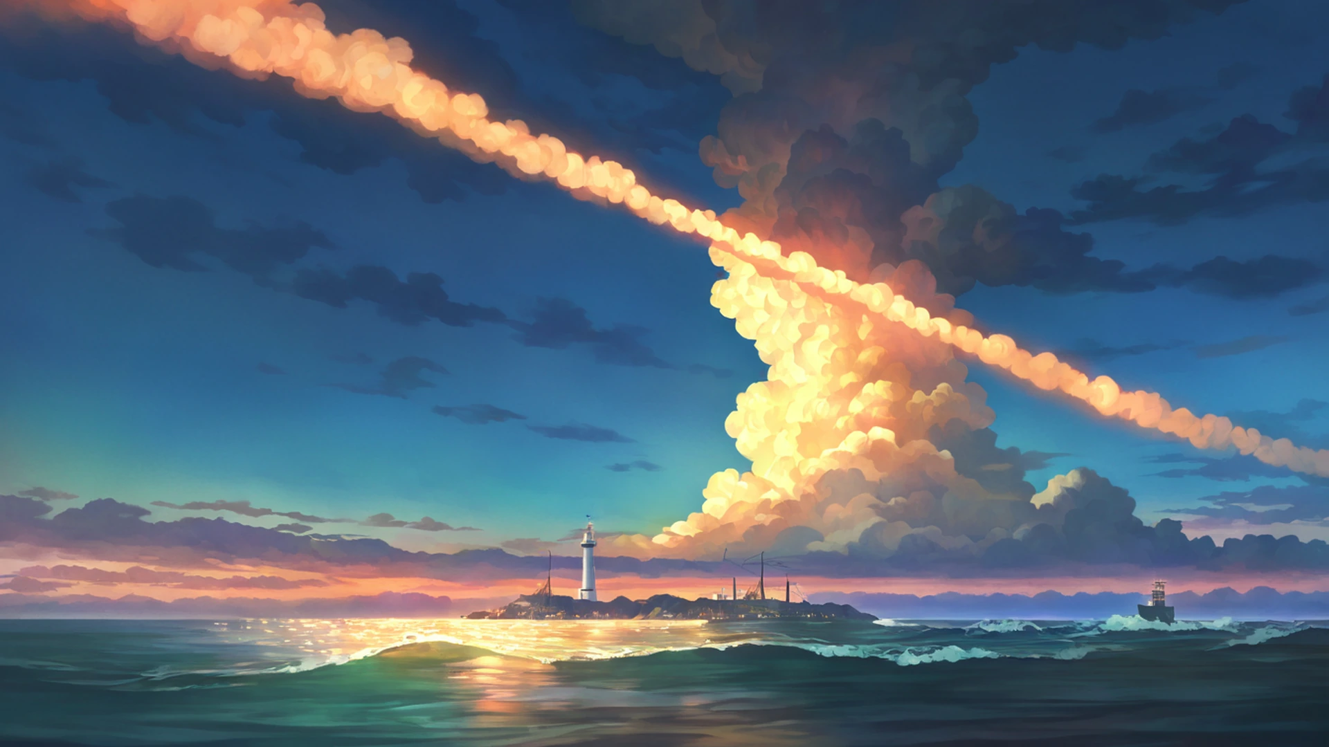 seaside lighthouse lofi wallpaper