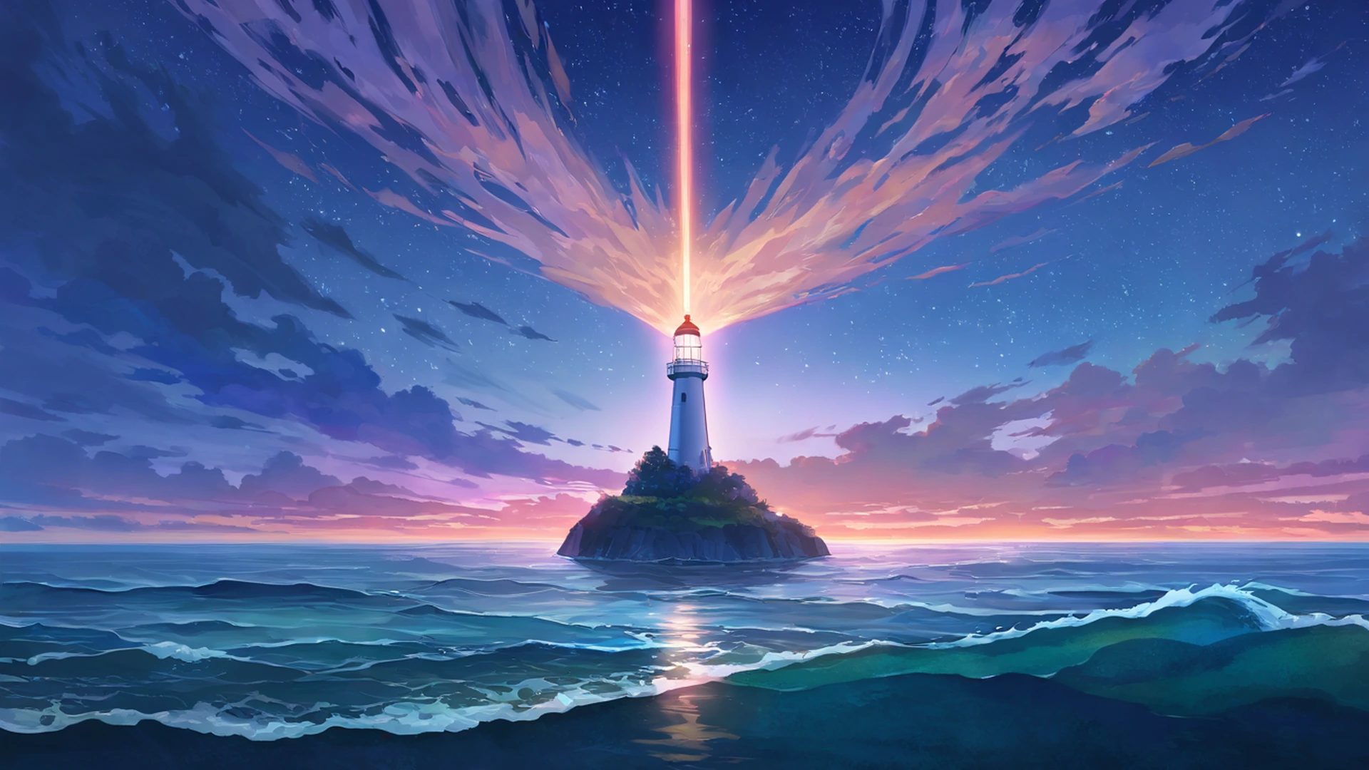 seaside lighthouse lofi wallpaper