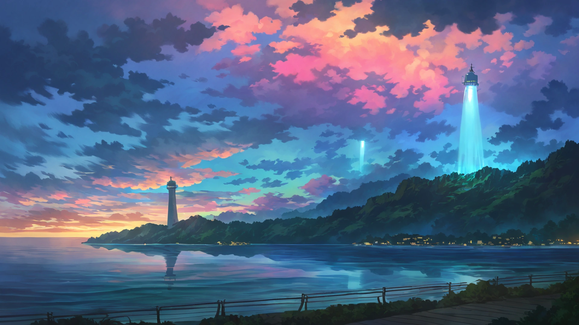 seaside lighthouse lofi wallpaper