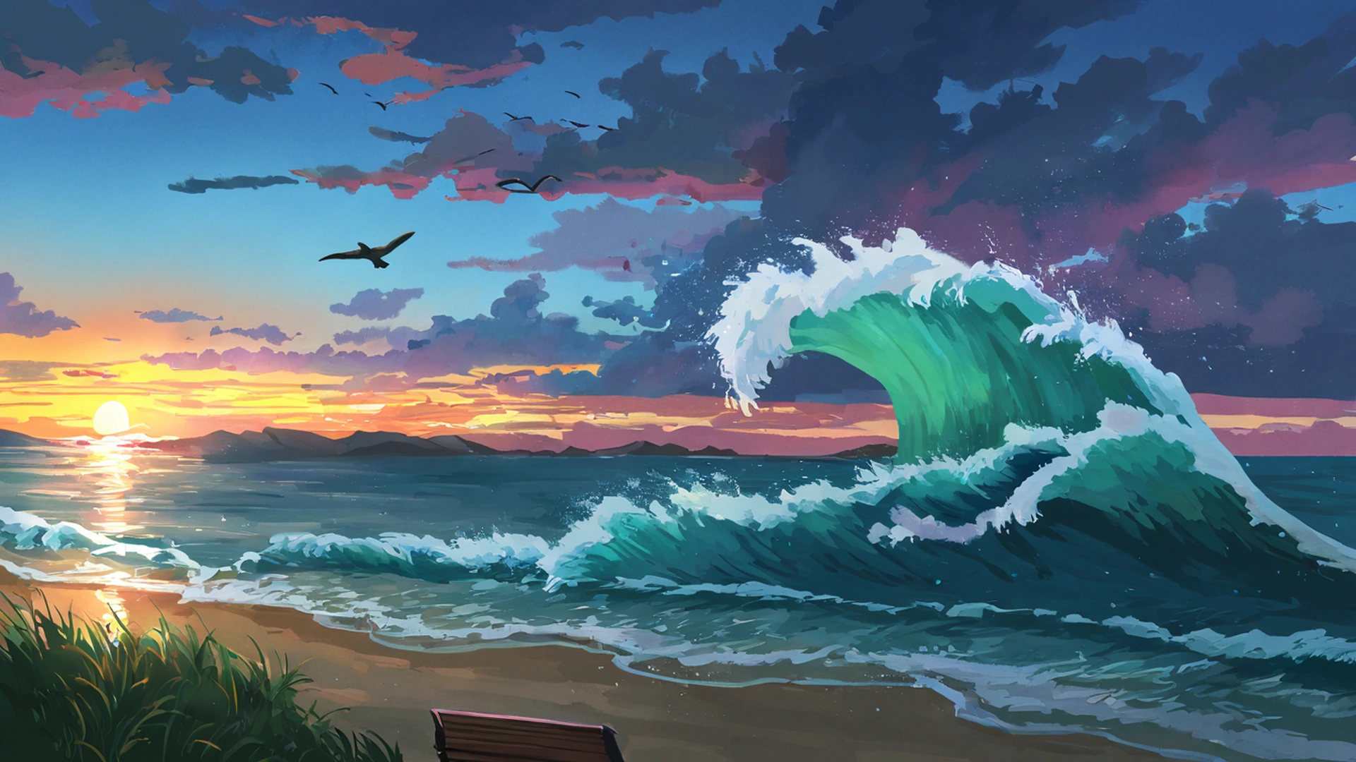 seaside lighthouse lofi wallpaper